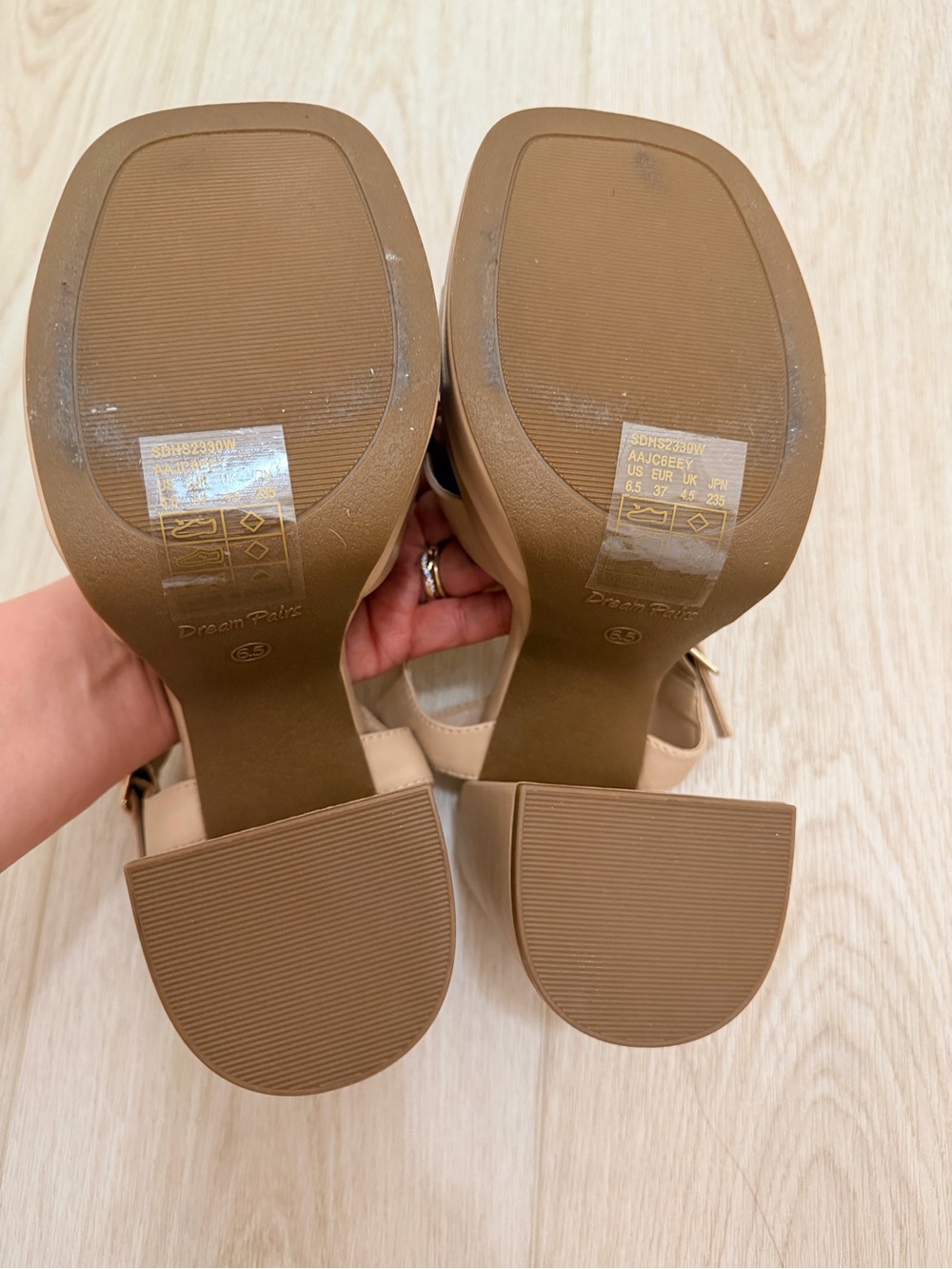 Dream Pairs Beige Platform Block Heel Sandal with Ankle Strap - Picture 5 of 6